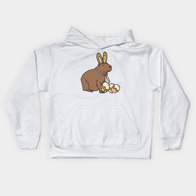 Funny Easter Bunny Ears and Eggs Capybara Kids Hoodie by ellenhenryart